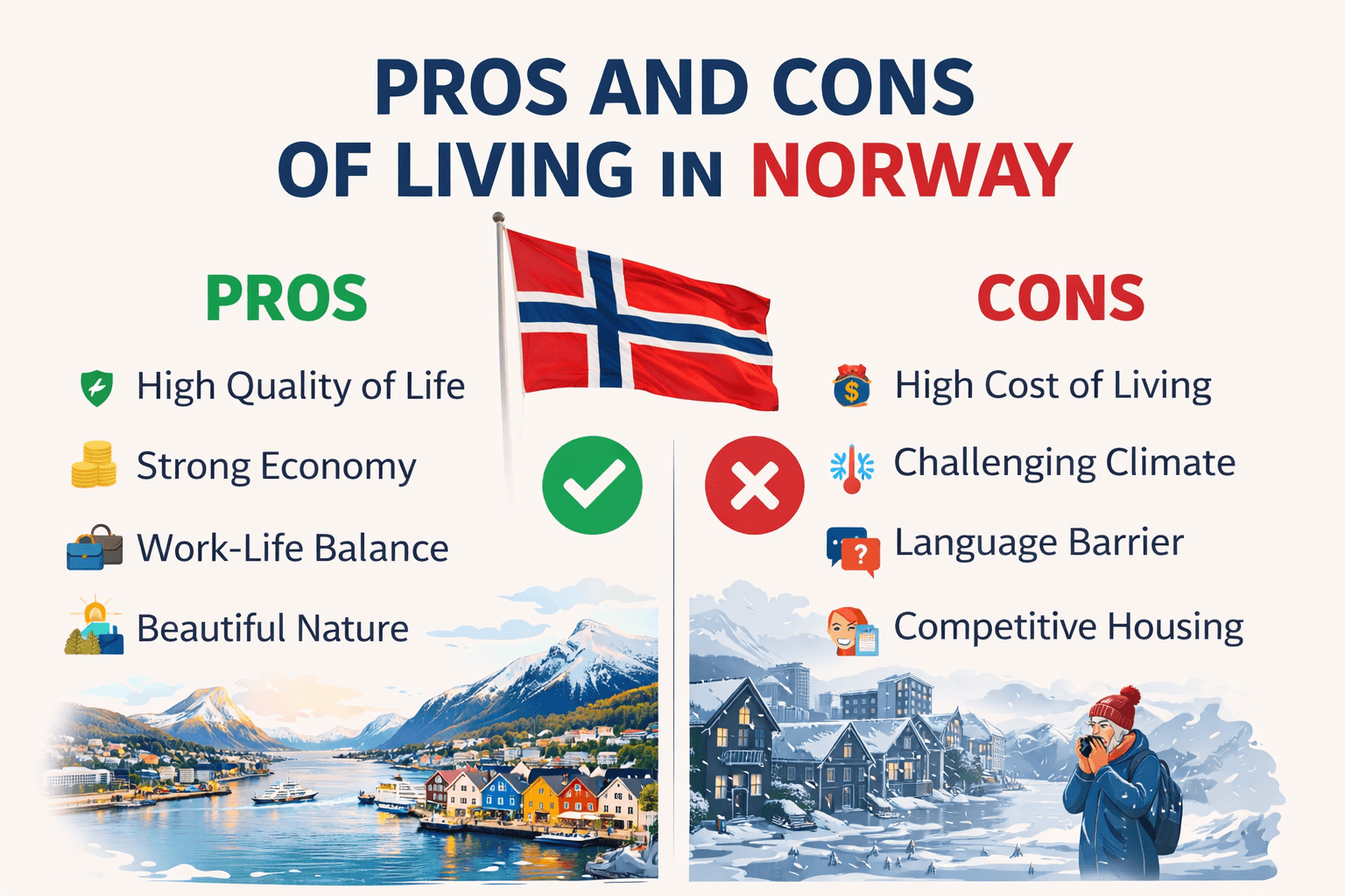 Fordeler og ulemper ved å bo i Norge